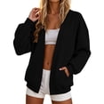 thumbnail image 2 of Oiangi Sweatshirt Cardigan Women Open Front Fleece Long Sleeve Sweater Fall Winter Cozy Warm Coat with Pockets Black XL, 2 of 8
