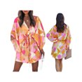 thumbnail image 6 of Liacowi Women Casual Plus Size Boho Dress Middle Sleeve V-Neck Floral Print Button Chest Elastic Waist One Piece Skirt, 6 of 7