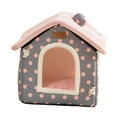 thumbnail image 4 of Cama para gatos semicerrada, nido para perros y gatos, lavable, repetición, camas para perros relajantes y acogedoras, casa para gatos para cachorros, Puntos rosados, 4 of 10