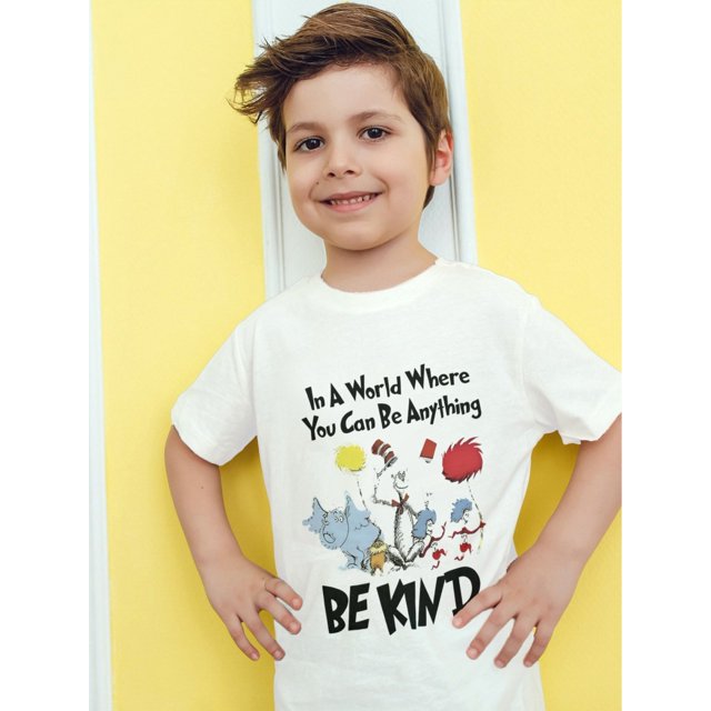 Youngsters' Cartoon Print Cotton T-Shirt, 100% Breathable Crew Neck Short Sleeve Top, Casual Summer Tee for Boys, Regular Fit Pullover with Fun Text - No Chest Pad, Cute T Shirts