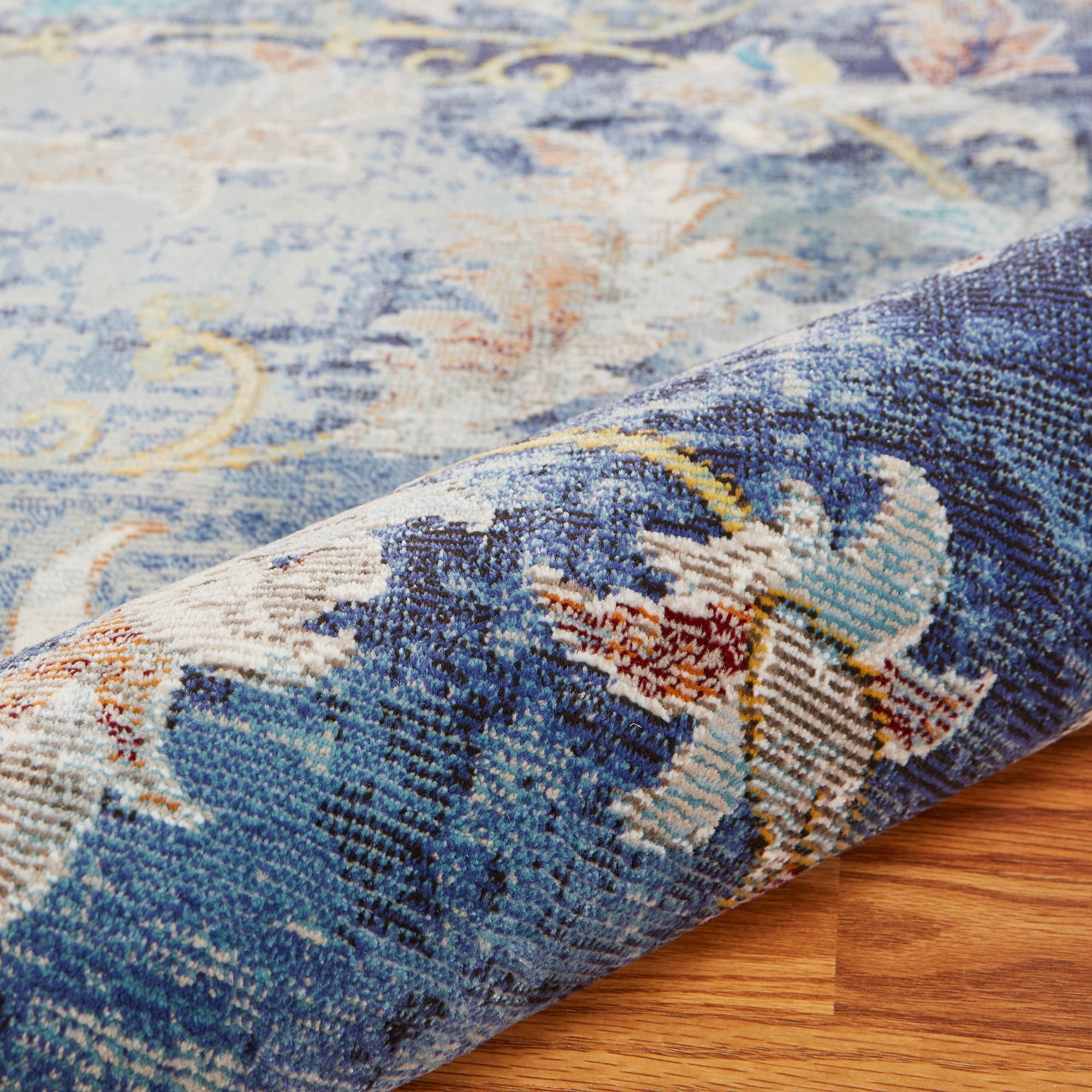 Ox Bay Ada 5'3" Round Navy Blue Floral Durable Indoor Area Rug