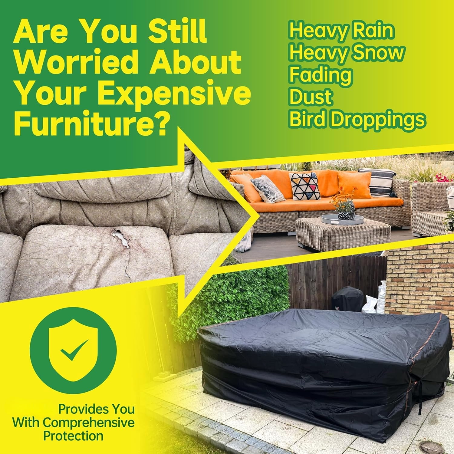 Heavy Duty Waterproof Rectangular Patio Furniture Set Cover Weatherproof Outdoor Sectional Sofa Couch Garden Dining Table Chair Protector