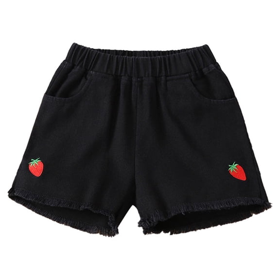 Mercatoo Cute Jeans Shorts for Girls Summer Strawberry Embroidery Ra1 He1 Elastic Waist Denim Shorts Tween Stretc1 Soft Jorts
