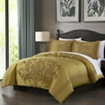 thumbnail image 2 of Chezmoi Collection Valor 7-Piece Bed in a Bag King, Gold Luxury Jacquard Floral Comforter with Sheets Set for All Season, 2 of 9