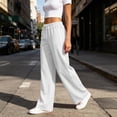 thumbnail image 6 of Womens Athletic Side Stripe Wide Leg Long Pants Solid High Waist Casual Trousers with Pockets, Loose Breathable Bottoms for Jogging, Loungewear and Outdoor Walking White, 6 of 7