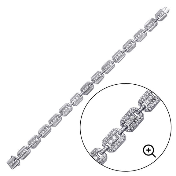Rhodium Plated 925 Sterling Silver Clear Cubic Zirconia Square Link Bracelet 8.8mm 8" Jewelry Female