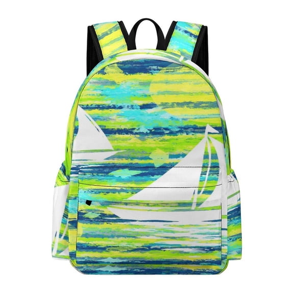 BCIIG White Sailboat Ocean Brushstroke Pattern Printed Oxford Backpack, Large Capacity Laptop Backpack, Water Resistant, Travel Daypack for College Work Commuting Adults, 42x30x15cm