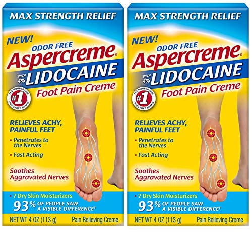 Aspercreme Foot Pain Creme 4% Lidocaine Relieves Painful Feet, 4 oz, 2-Pack