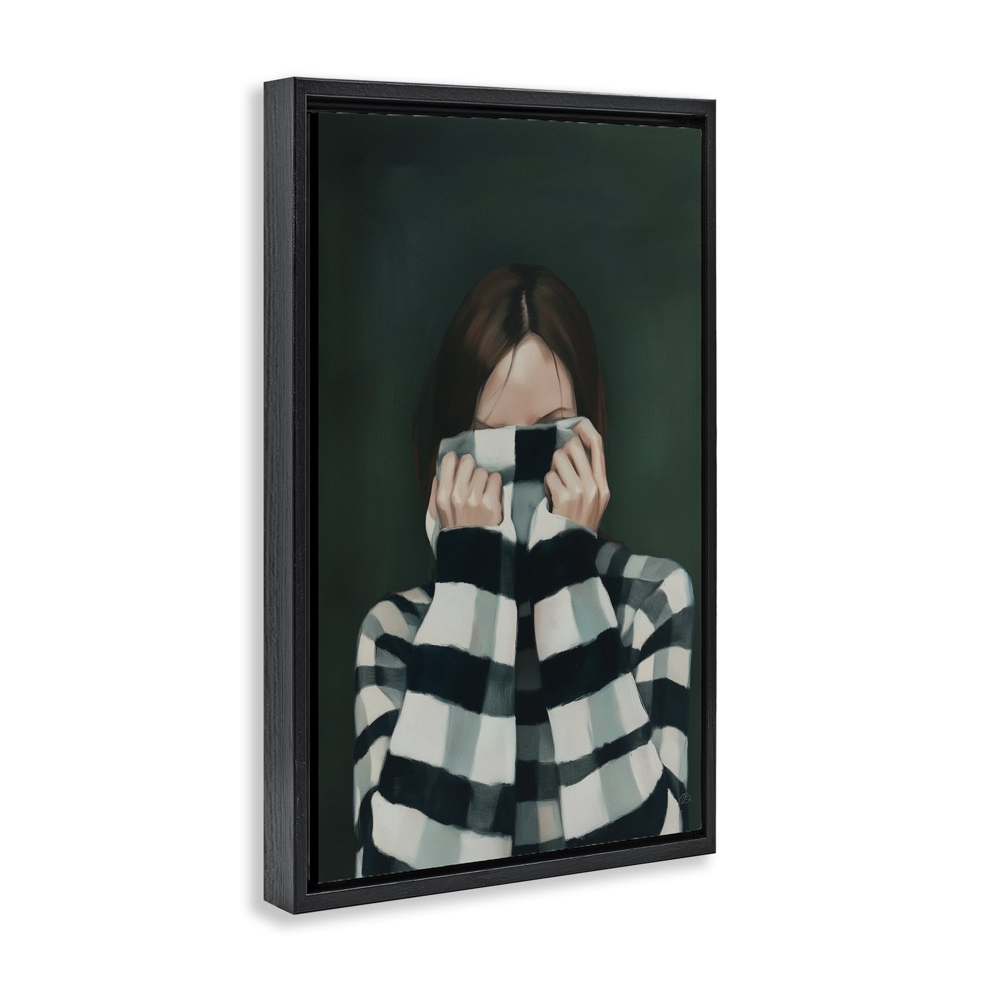 Stupell Industries Warmed Striped Sweater Portrait Black Framed Floater Canvas Wall Art, design by Ros Ruseva