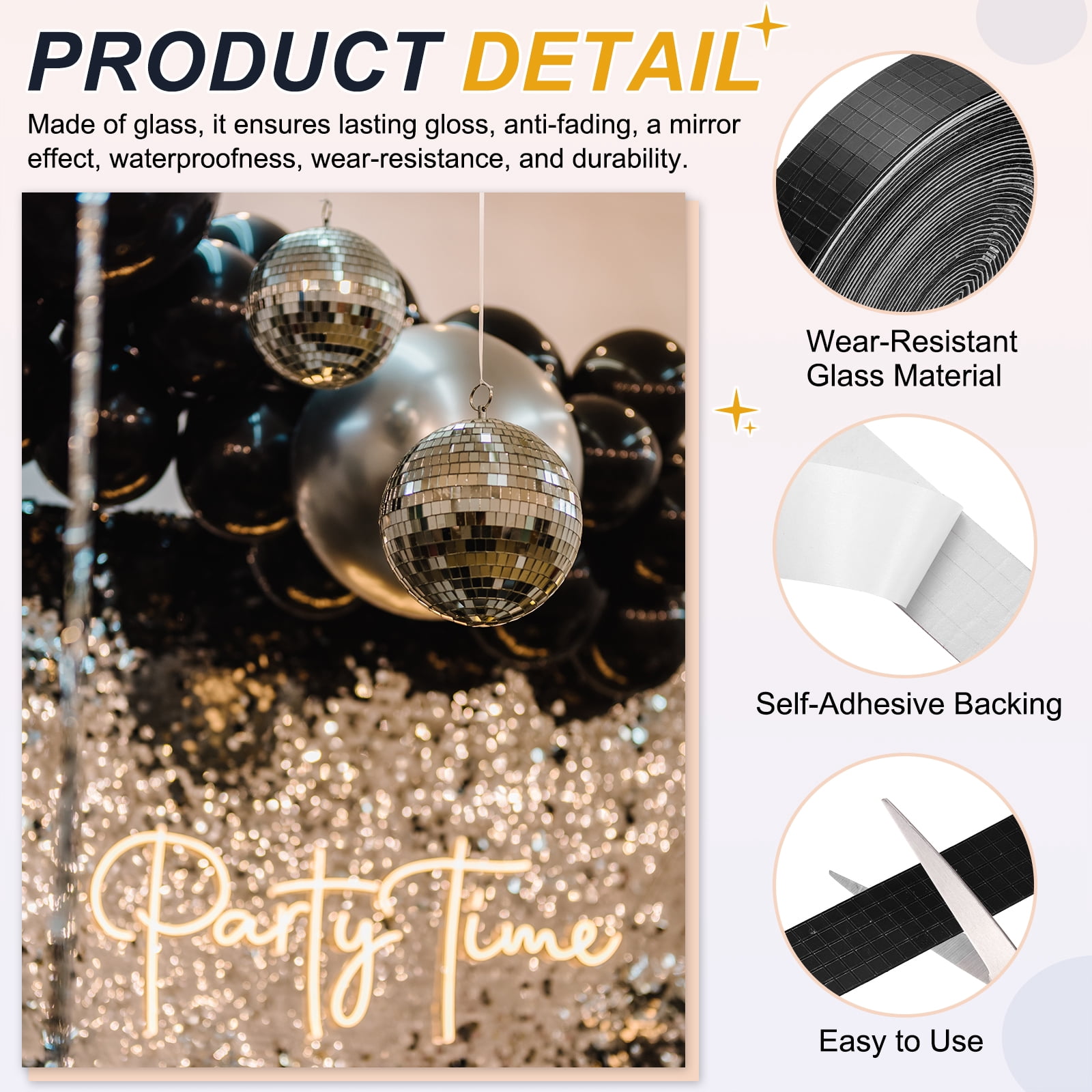 Uxcell 5x5mm Self Adhesive Mirrors Mosaic Tiles, 10000 Pcs Square Mini Glass Mosaic Disco Tile Sticker for DIY Craft Disco Ball Party Decoration, Black