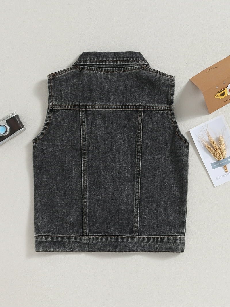 Wassery Kids Boys Sleeveless Denim Jacket Girls Turn-down