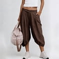 thumbnail image 2 of Wensltd Women's Casual Capris Summer Capris With Cross Waist and Elastic Hem for Daily Outdoor Capris Brown L, 2 of 7