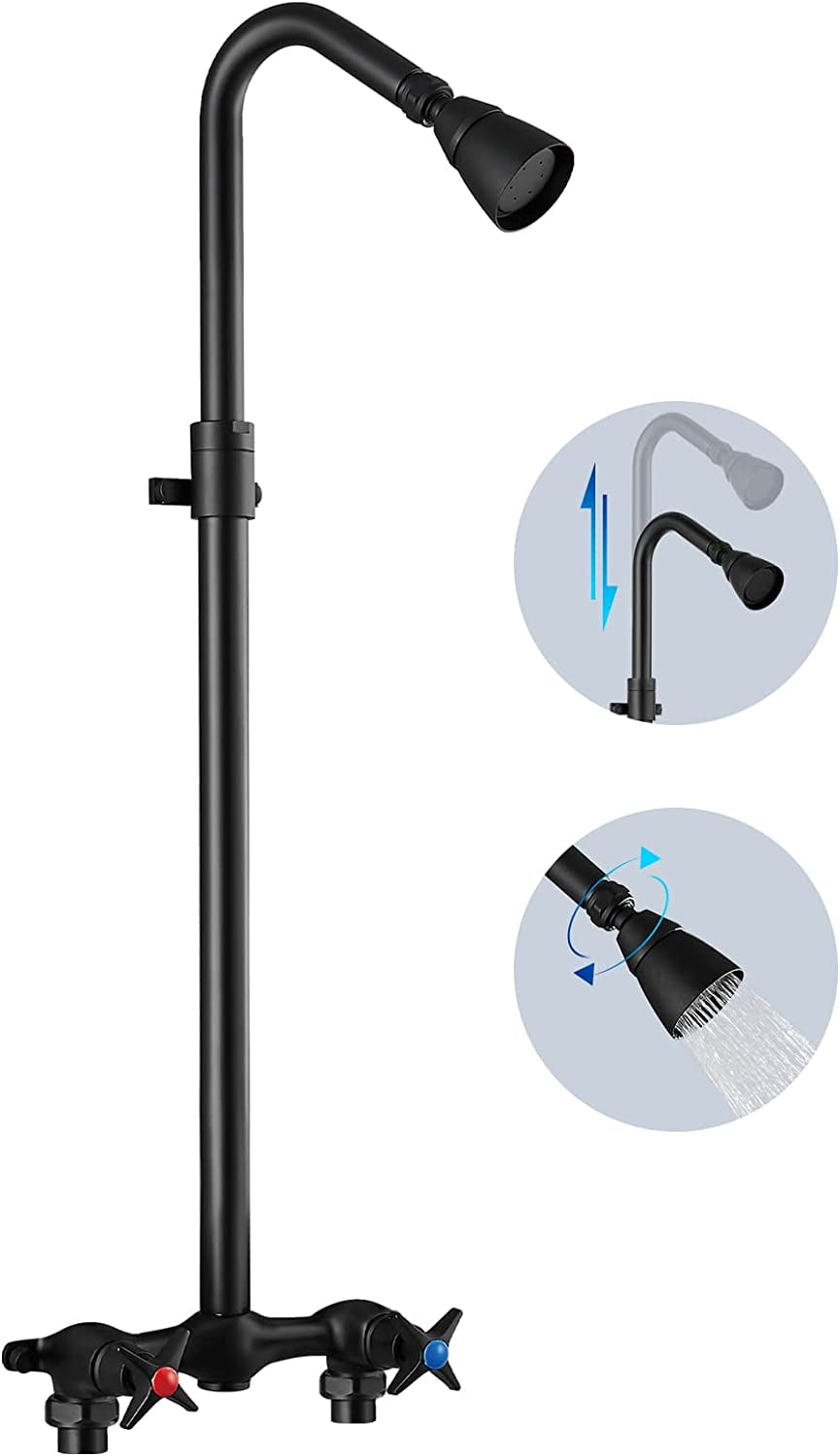 Outdoor Shower Kit Wall Mount Matte Black Exposed Shower Fixture with Adjustable Slide Bar and