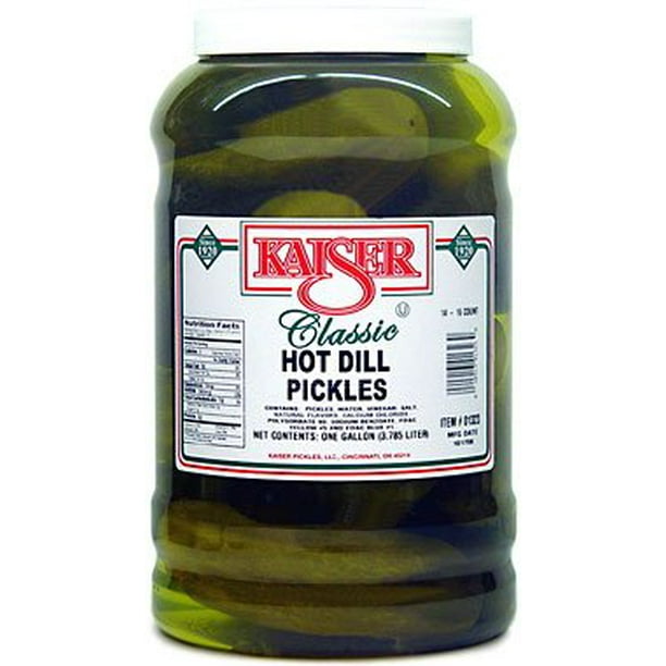 Kaiser Hot Dill Pickles 1416 Pickles in a One Gallon Container