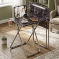 thumbnail image 3 of Folding TV Tray Table Set of 4 with Cup Holder and Tablet Slot, Sturdy MDF Marble Top Eating Tray for Living Room, Bedroom and Sofa, 3 of 12