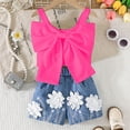 thumbnail image 2 of ZXLBBD Girls' Outfits 2 Piece Bow Tie Strappy Top with Floral Embroidered Denim Shorts for Toddler Kids Clothing Sets,Hot Pink,Size 3 Y-4 Y, 2 of 3