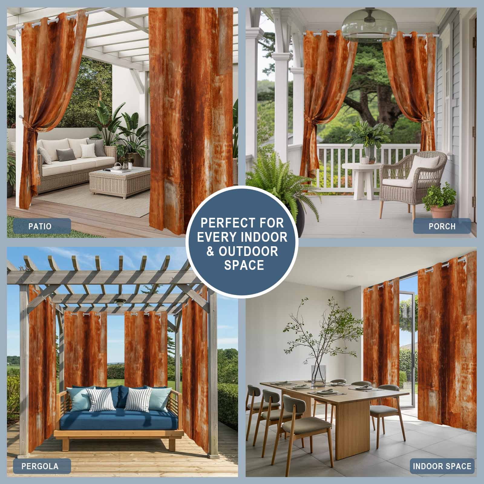 Burnt Orange Outdoor Curtains for Patio Waterproof,Windproof Privacy Curtains with Weighted Bottom,Retro Oil Painting Modern Abstract Art Aesthetics Outside Drapes for Picnic Garage 54"x108" 2 Panel