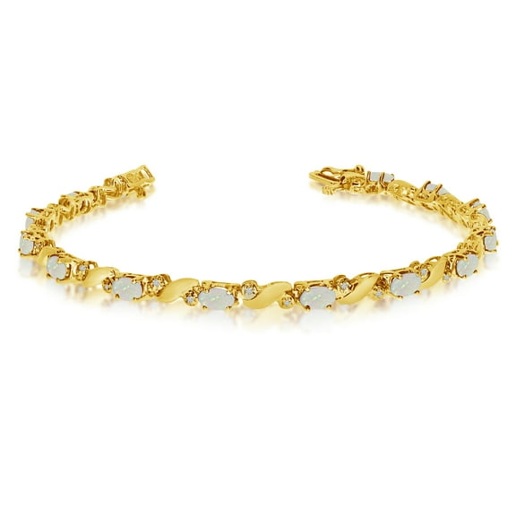 14k Yellow Gold Natural Opal And Diamond Tennis Bracelet