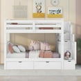 thumbnail image 6 of Bellemave Full Over Full Bunk Bed with Stairs and 6 Storage Drawers, Solid Wooden Detachable Bunk Bed Frame with Storage Shelves for Teens Adults (White), 6 of 10