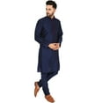 thumbnail image 4 of SKAVIJ Men's Kurta Pajama Set Art Silk Ethnic Wear Dress Blue M, 4 of 6