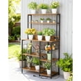 thumbnail image 3 of 4 Tier Bakers Rack with Power Outlet and 6 S Hooks, Microwave Oven Stand Coffee Bar Table with Wire Basket, Rustic Brown Metal Wood Kitchen Storage Shelf for Spices Pots, 3 of 8