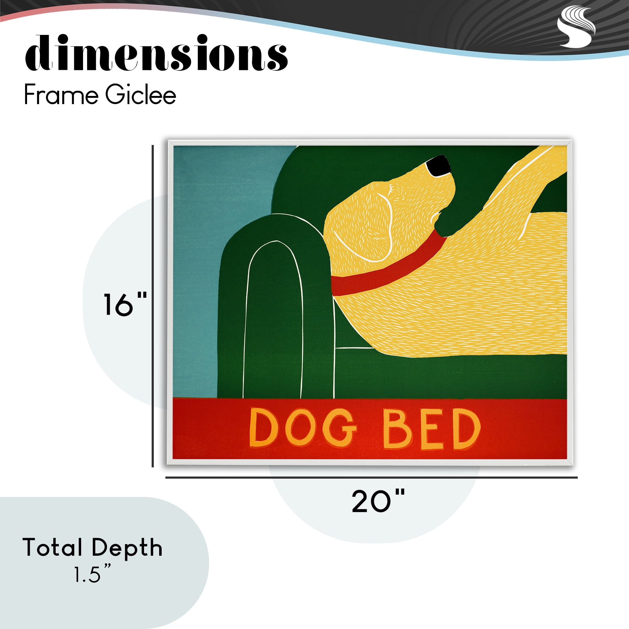 Dog Bed Labrador White Framed Giclee Art, design by Stephen Huneck