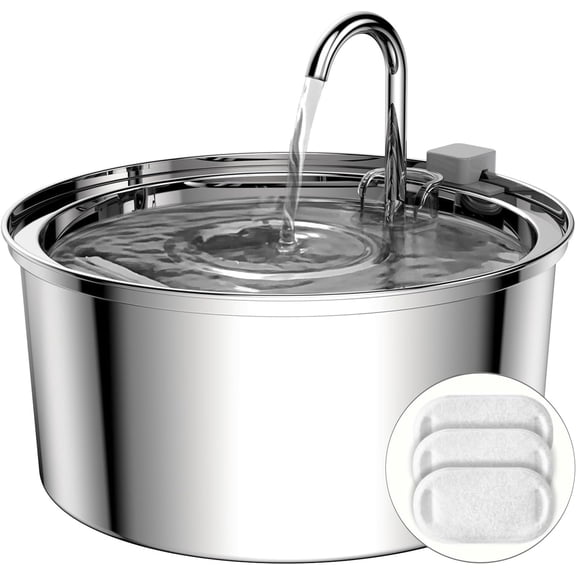 FWMB Cat Water Fountain, 3.2L/108oz Automatic Stainless Steel Pet Fountain Dog Water Dispenser, Ultra-Quiet Pump and 3 Replacement Filters & for Cats, Dogs, Multiple Pets