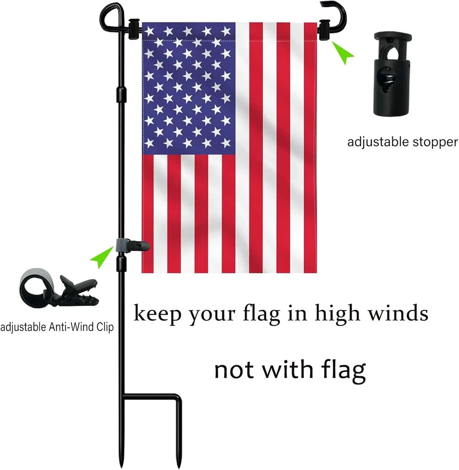 PURELY- Garden Flag Stand Holder With Anti Wind Clip And Stoppers For 14 Inch Flags
