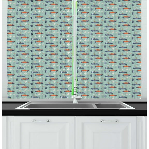 Cartoon Curtains 2 Panels Set, Dogs Driving through Cactus and Skulls Deserted Area Funny Graphic Illustration, Window Drapes for Living Room Bedroom, 55"W X 39"L,Multicolor, by Ambesonne