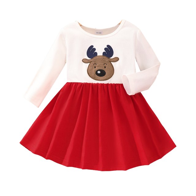 Gibobby Vestidos de Navidad para niña Vestido de princesa de manga larga con estampado de de Navidad para niñas pequeñas, vestidos de fiesta de baile, ropa de otoño e invierno (Rojo, 2-3 años)