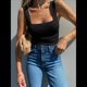 thumbnail image 5 of Camisetas Sin Mangas Acanaladas para Mujer, Verano 2025, Cuello Cuadrado, Informales, Ajustadas, de Punto. Negro XL, 5 of 7