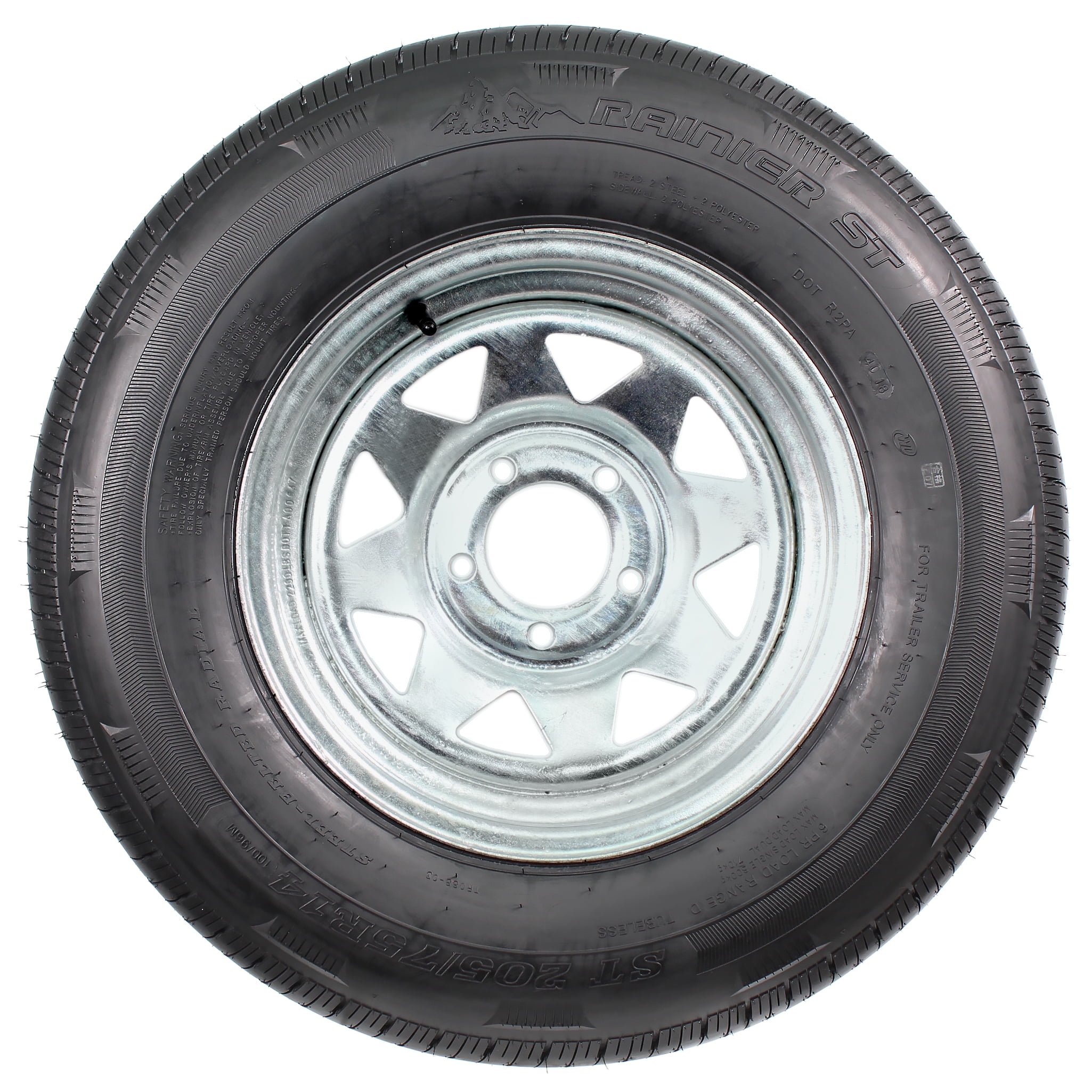 Rainier Trailer Tire and Rim ST205/75R14 LRD 14X5.5 5-4.5 White Modular Wheel 