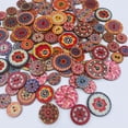 thumbnail image 1 of (15 mm) 100 piezas de botones aleatorios mezclados con pintura de flores, formas redondas, botones Retro de madera, colores surtidos para hacer manualidades DIY, 1 of 5