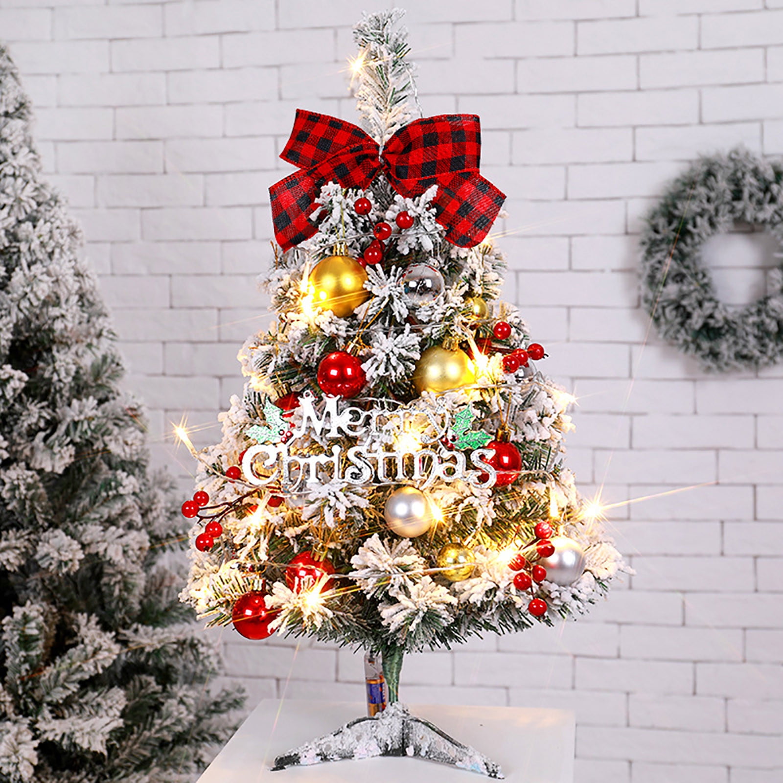 EUDIDV Xmas Decoration Ornaments 60cm Green Flocking Christmas Tree Package Decoration Desktop Christmas Tree Decoration Christmas Figurines