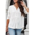 thumbnail image 1 of Women's White Waffle Knit Half Button Henley Top, 1 of 5