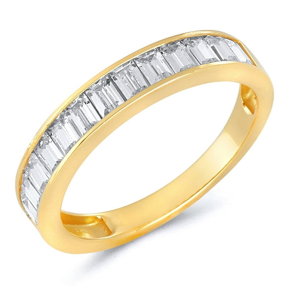 Wellingsale Ladies Solid 14k Yellow Gold Polished Baguette Channel Set CZ Cubic Zirconia Semi Eternity Wedding Ring Band - Size 4