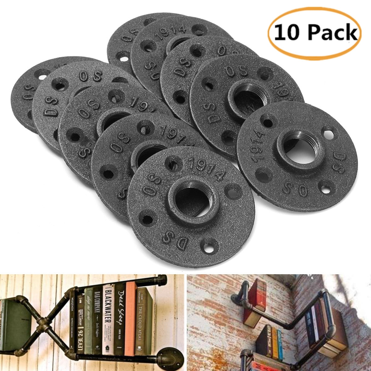 10 Pack Wall Mounted Flange 3/4'' Black Malleable Threaded Floor Flange