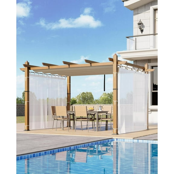 EastVita 10x10 Ft Retractable Outdoor Pergola with Canopy and Side Mesh,Upgraded Gray Aluminum Pergola,Modern Pavilion for Backyard,Patio,Porch,Grape Trellis