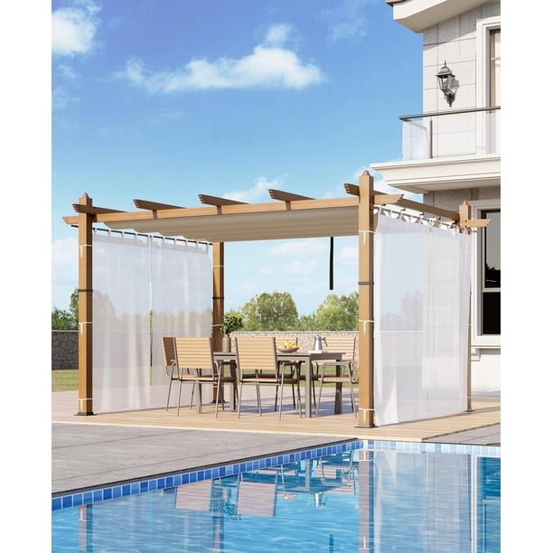 Pérgola retráctil exterior de 10x10 pies con toldo y malla lateral, pérgola de aluminio gris mejorada, pabellón moderno para patio y terraza
