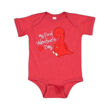 

Inktastic My First Valentine s Day Red Dinosaur with a Heart Gift Baby Boy or Baby Girl Bodysuit