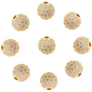 1Box 8mm Brass Clear Gemstones Cubic Zirconia CZ Stones Pave Micro Setting Disco Ball Spacer Beads Round Bracelet Connector Charms Beads for Jewelry Making