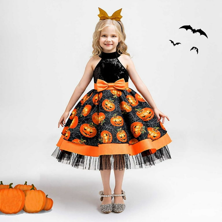 FYDUU Toddler Baby Girl Halloween Outfit Sleeveless Pumpkin Tutu