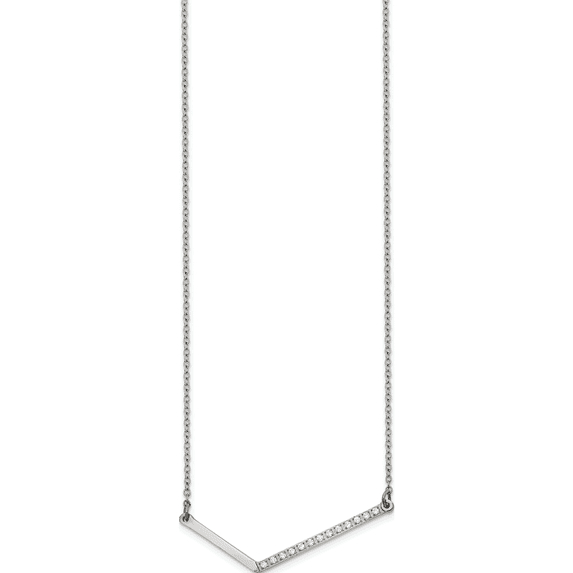 Stainless Steel Polished Cz Angled Bar 17.5 Inch Necklace Made In China srn2656-17.5