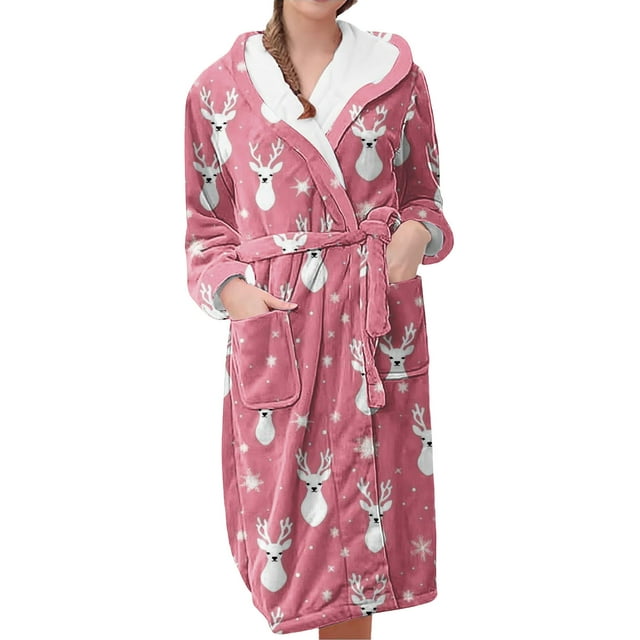 Peignoir Long en Peluche pour Femmes, Chaud, Veste de Détente Imprimée