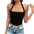 thumbnail image 2 of ClodeEU Women's Halter Neck Sleeveless Tank Top,Casual Slim Fit Cami Shirt for Summer Black,Women's Plus L, 2 of 6