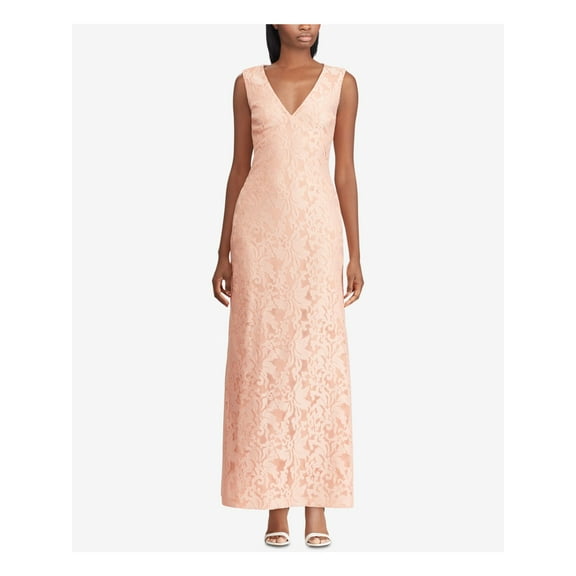 RALPH LAUREN Womens Pink Sleeveless V Neck Maxi Formal Dress 4