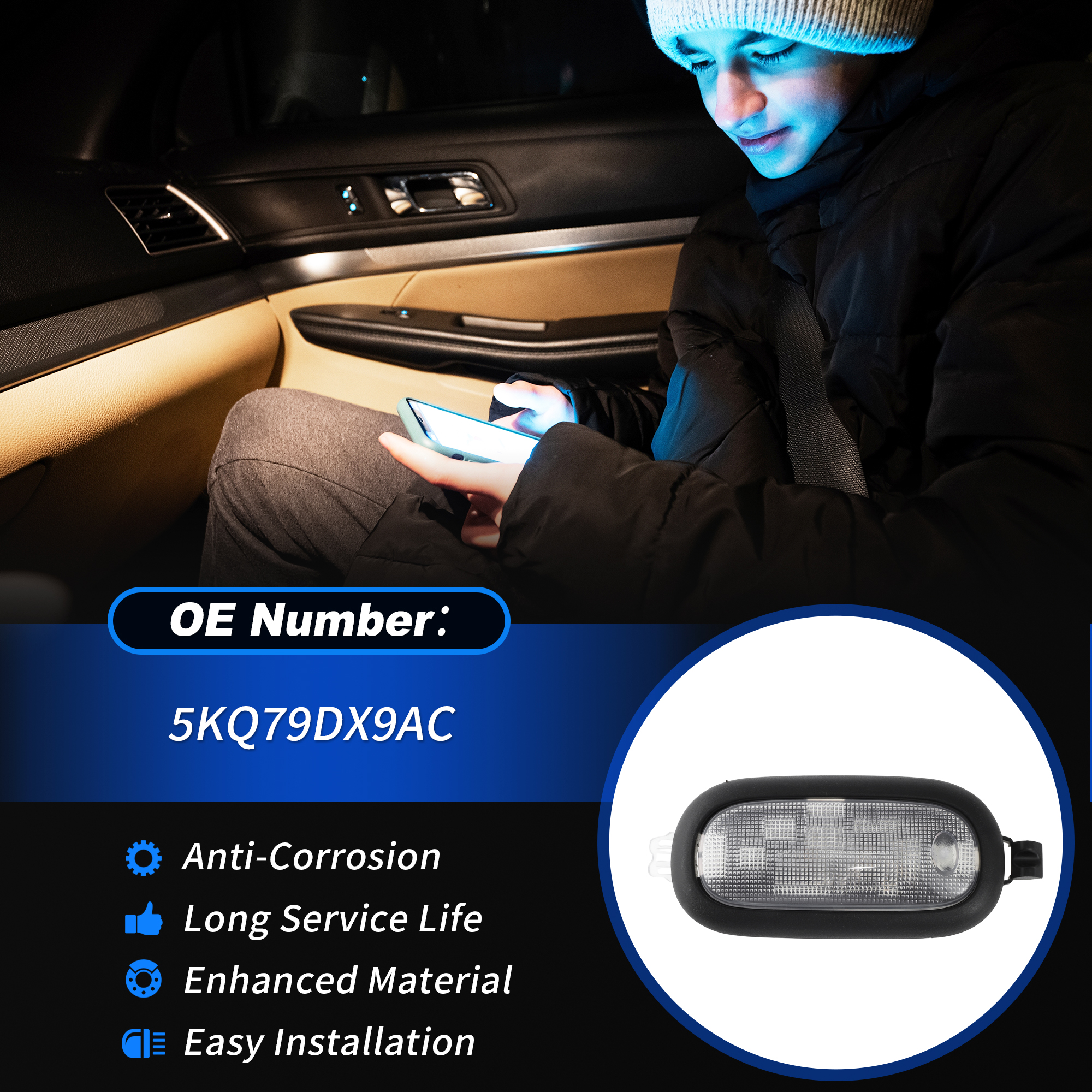 Unique Bargains Durable Dome Light Assembly LED for Jeep Wrangler JK JKU 2011-2018 1 Pc