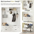 thumbnail image 5 of Wide Hall Tree with Storage Bench, Versatile Entryway Lift Top Storage Bench with 2 Drawers, Retro Wooden 3-in-1 Coat Rack with 5 Hooks and Storage Shelves for Mudroom, Living Room, White, 5 of 7