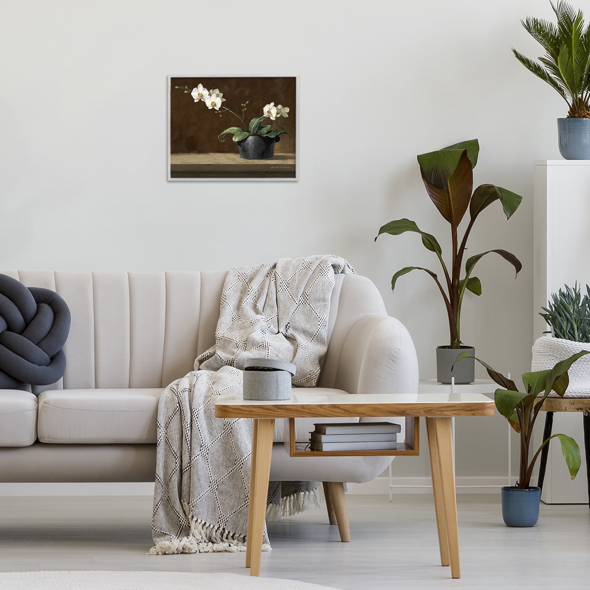Stupell Industries Potted White Orchid on Ledge Gray Framed Giclee Art, design by Yumiko Ichikawa