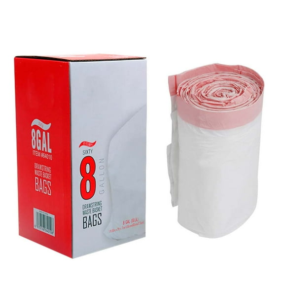 60PCS White Thicken Garbage Storage Bag Kitchen Trash Bin Bag Drawstring Trash Bags